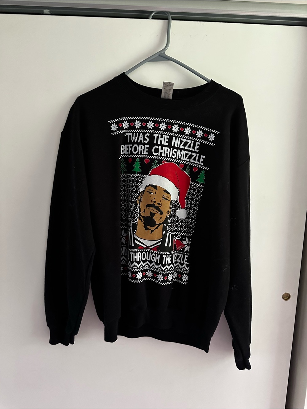 Gildan Black Holiday Graphic Crewneck with Red Santa Hat